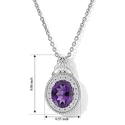 EverTrue African Amethyst ,  White Zircon  Main Stone With Side Stone Pendant in Platinum Bond 4.05 ctw