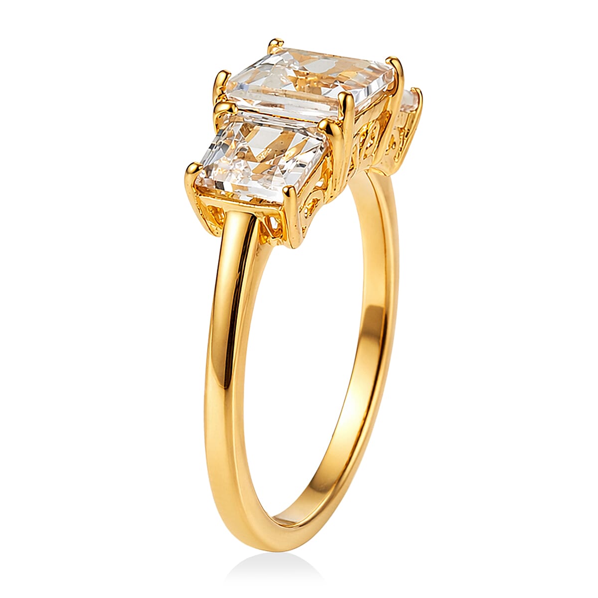 EverTrue Lab Created White Sapphire 3.25 ctw Trilogy Ring in 18K YG Plated (Size 10.0) image number 3
