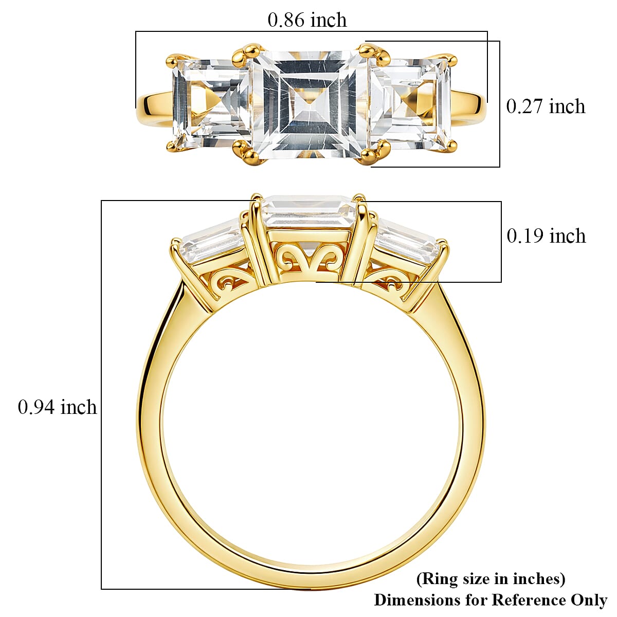 EverTrue Lab Created White Sapphire 3.25 ctw Trilogy Ring in 18K YG Plated (Size 10.0) image number 5