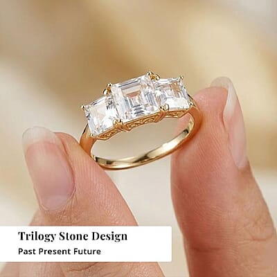 EverTrue Lab Created White Sapphire 3.25 ctw Trilogy Ring in 18K YG Plated (Size 11.0)