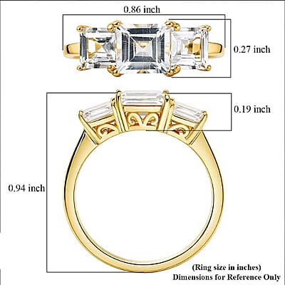 EverTrue Lab Created White Sapphire 3.25 ctw Trilogy Ring in 18K YG Plated (Size 11.0)