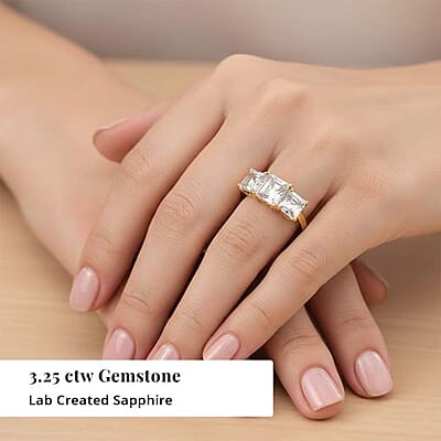 EverTrue Lab Created White Sapphire 3.25 ctw Trilogy Ring in 18K YG Plated (Size  5.0)