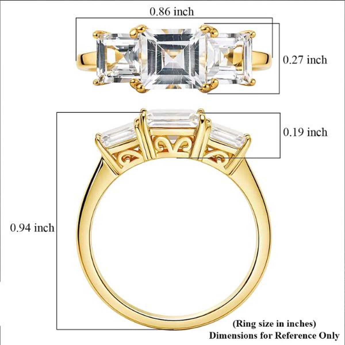 EverTrue Lab Created White Sapphire 3.25 ctw Trilogy Ring in 18K YG Plated (Size  5.0) image number 5