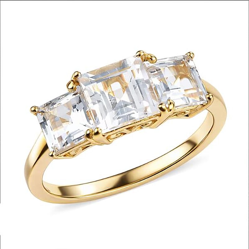 EverTrue Lab Created White Sapphire 3.25 ctw Trilogy Ring in 18K YG Plated (Size  6.0)