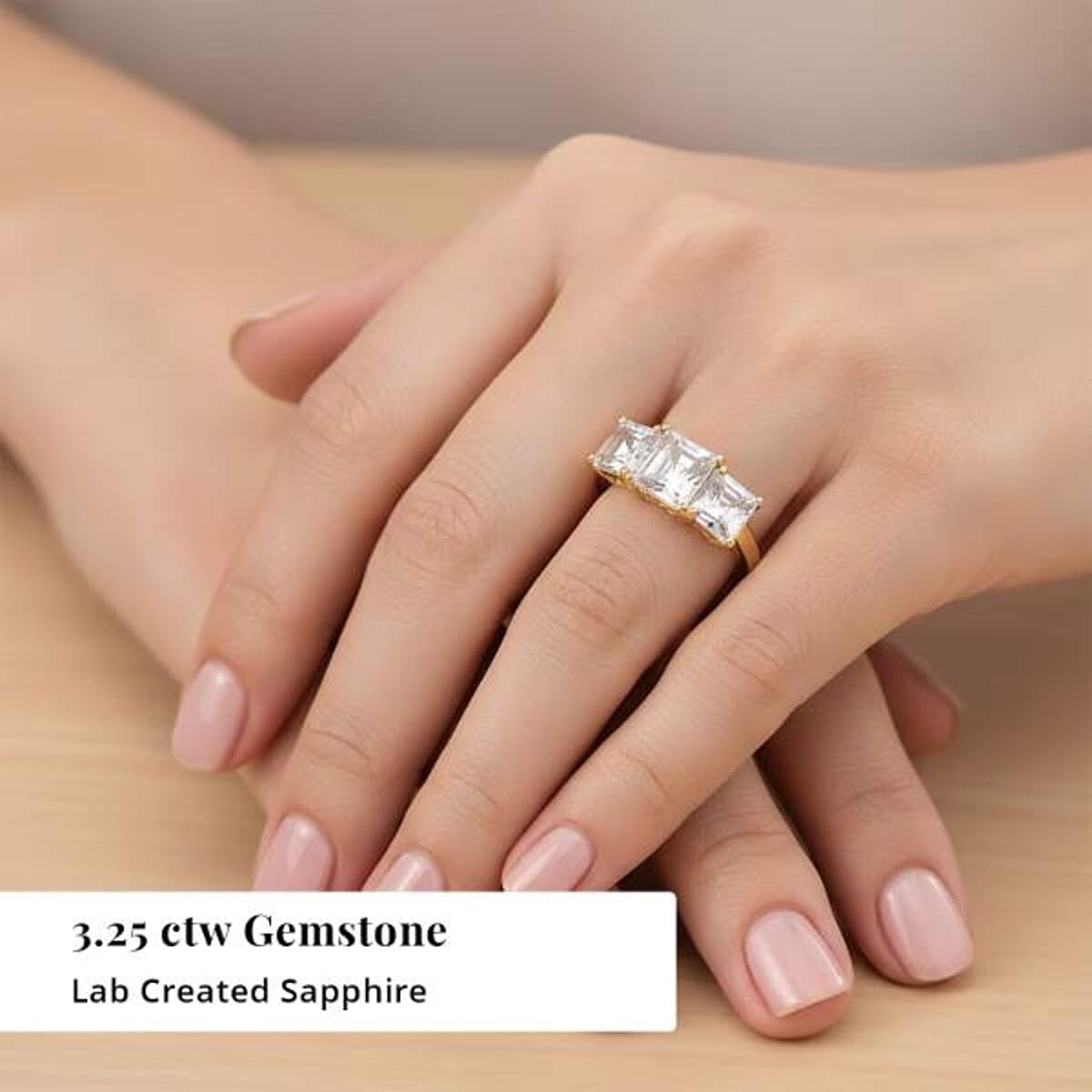 EverTrue Lab Created White Sapphire 3.25 ctw Trilogy Ring in 18K YG Plated (Size  8.0) image number 1
