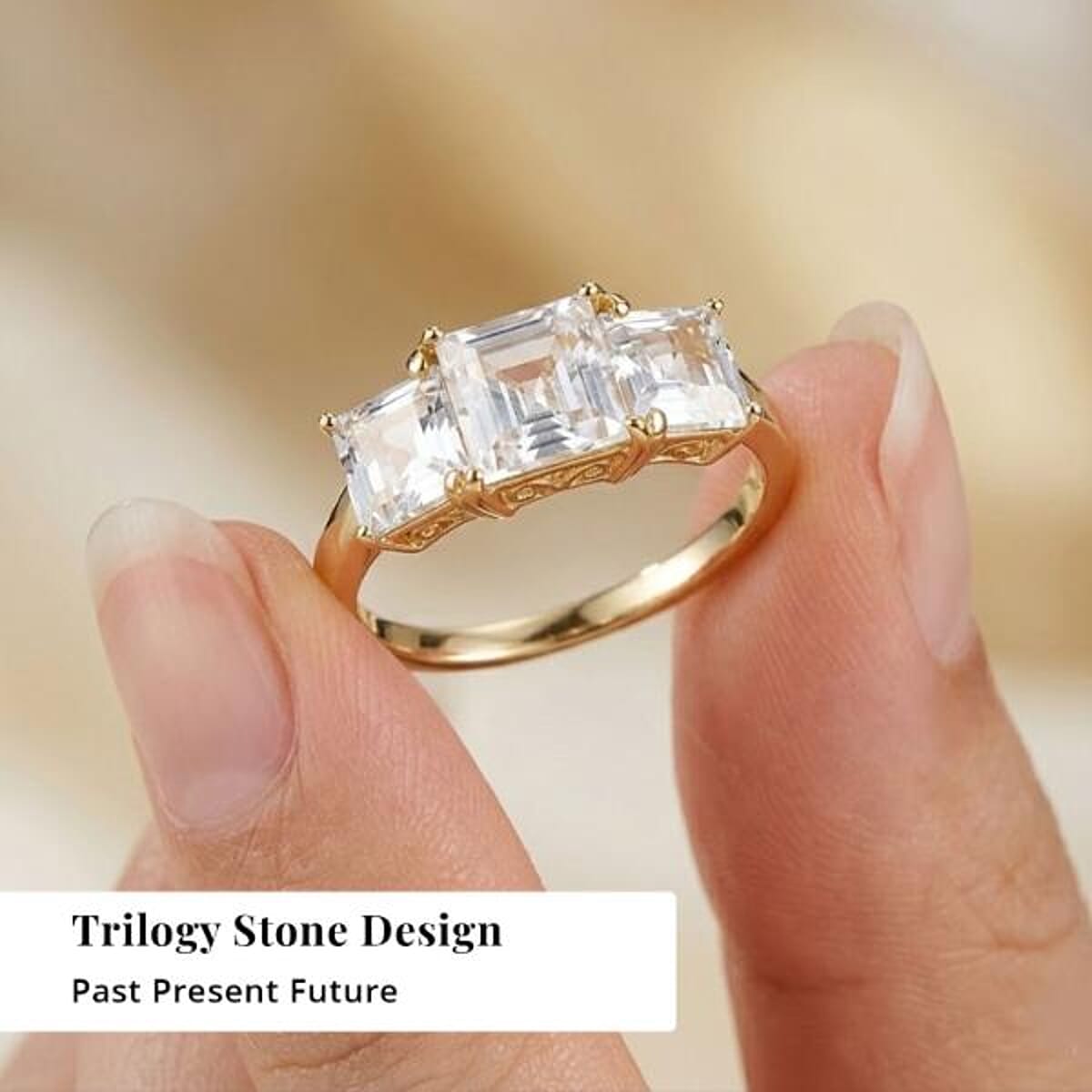EverTrue Lab Created White Sapphire 3.25 ctw Trilogy Ring in 18K YG Plated (Size  9.0) image number 4