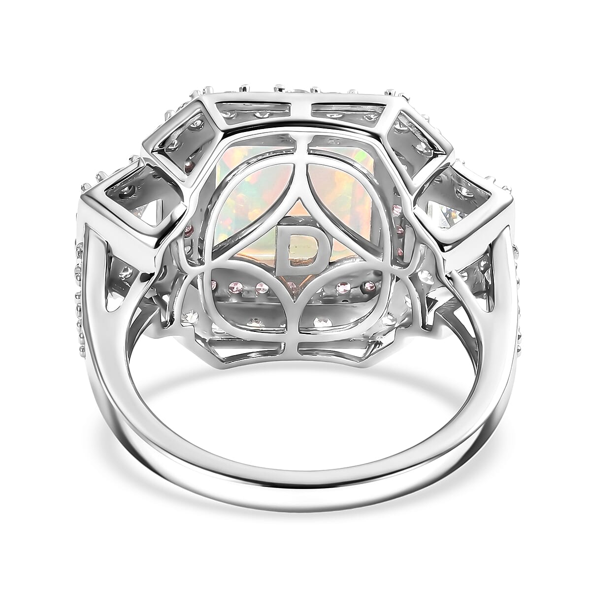 D'Joy Asscher Cut AAA Ethiopian Welo Opal and Multi Gemstone 5.50 ctw Prism Frame Ring in Rhodium Over Sterling Silver (Size 5.0)