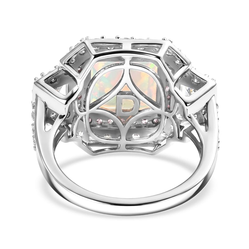 D'Joy Asscher Cut AAA Ethiopian Welo Opal and Multi Gemstone 5.50 ctw Prism Frame Ring in Rhodium Over Sterling Silver (Size 5.0)