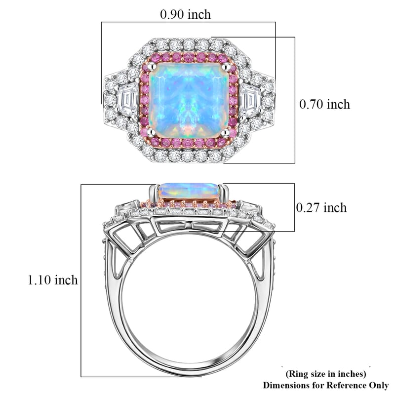 D'Joy Asscher Cut AAA Ethiopian Welo Opal and Multi Gemstone 5.50 ctw Prism Frame Ring in Rhodium Over Sterling Silver (Size 5.0)