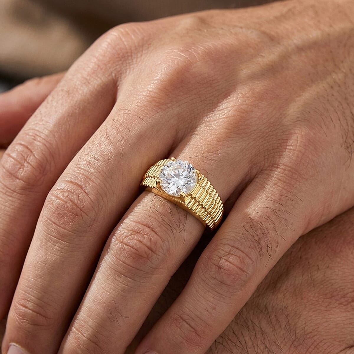 EverTrue Lab Created White Sapphire 4.00 ctw Men's Ring in 18K YG Plated (Size  10.0) image number 2