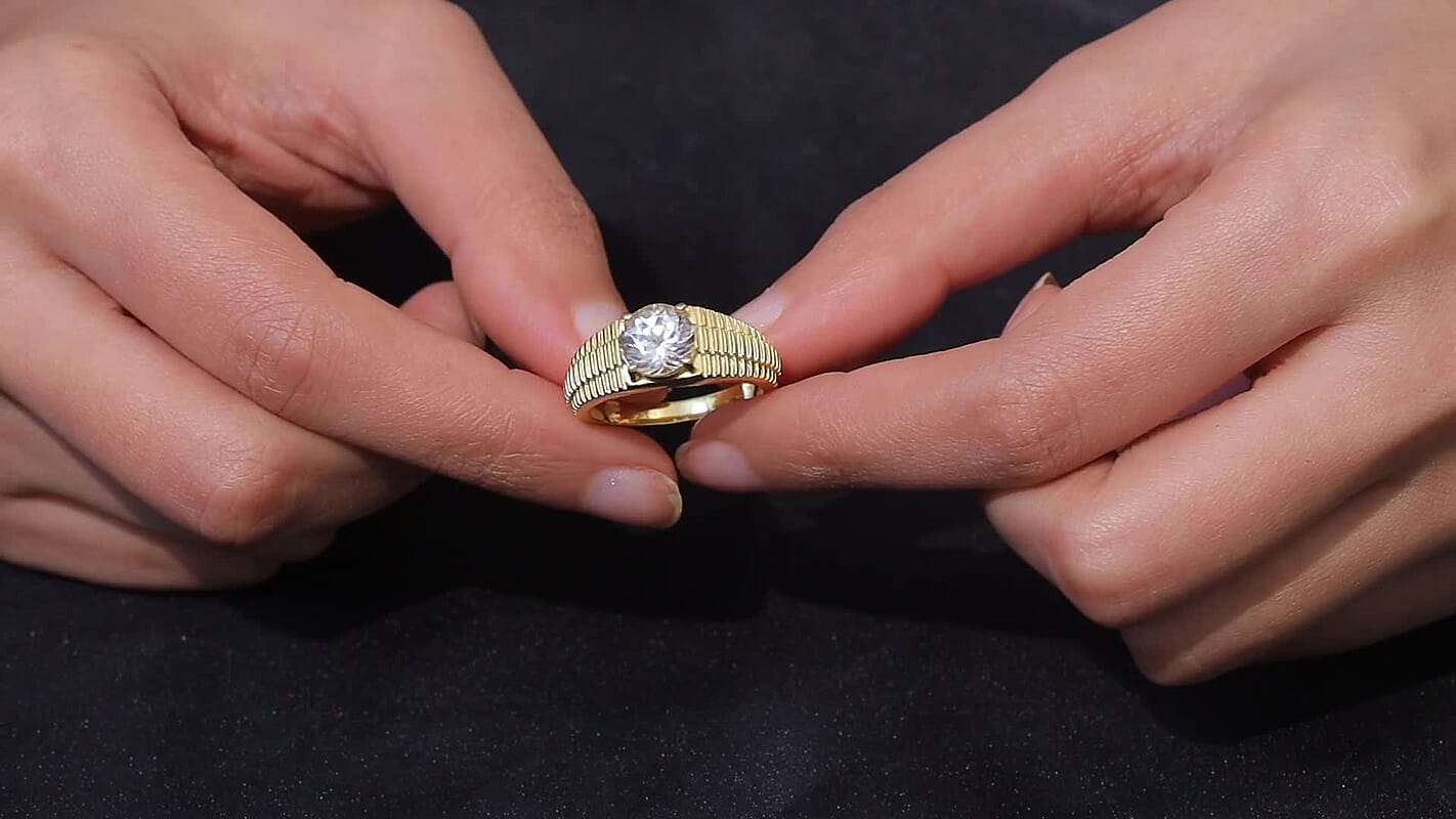 EverTrue Lab Created White Sapphire Men's Ring in 18K YG Plated (Size 11.0) 4.00 ctw
