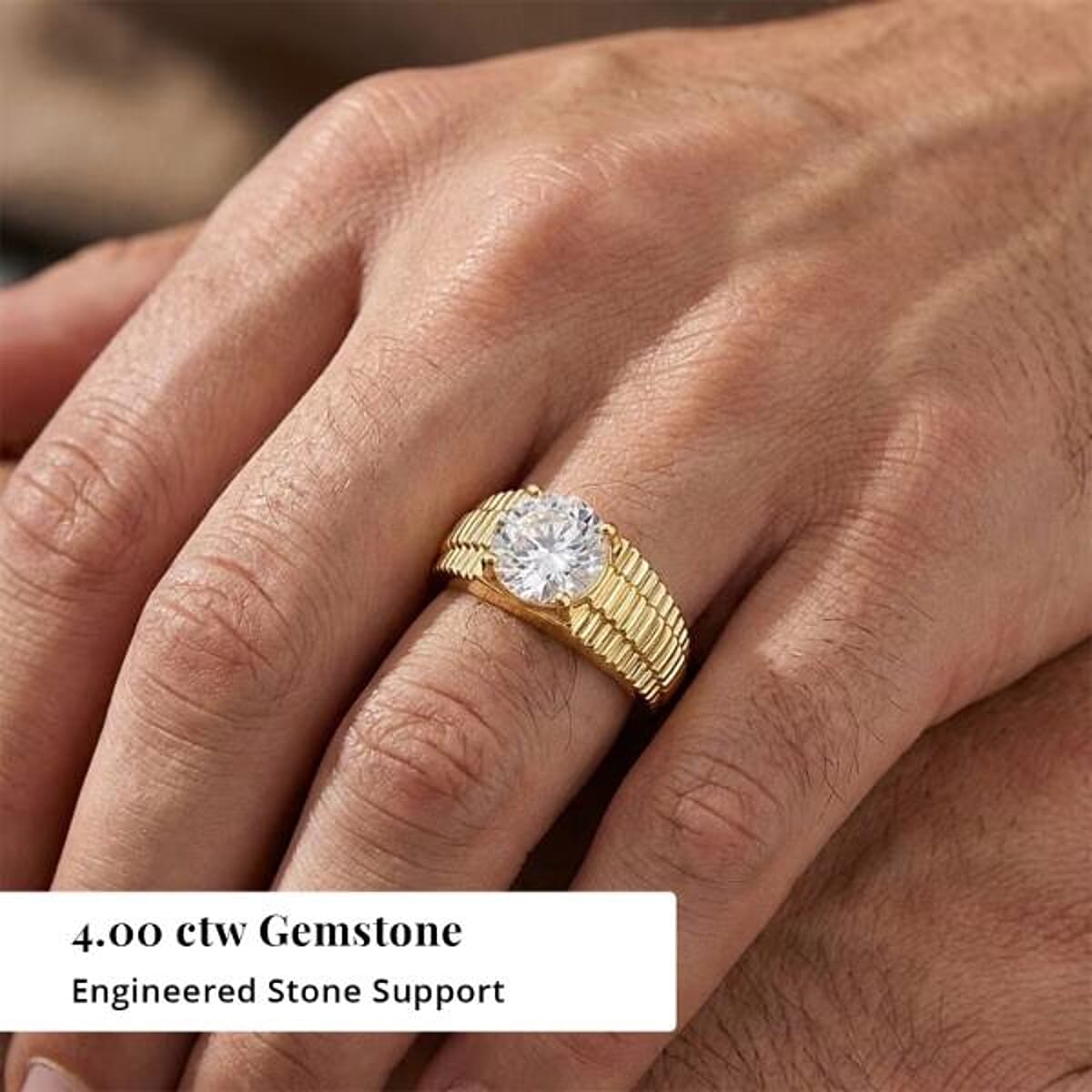 EverTrue Lab Created White Sapphire 4.00 ctw Men's Ring in 18K YG Plated (Size 14.0 image number 1