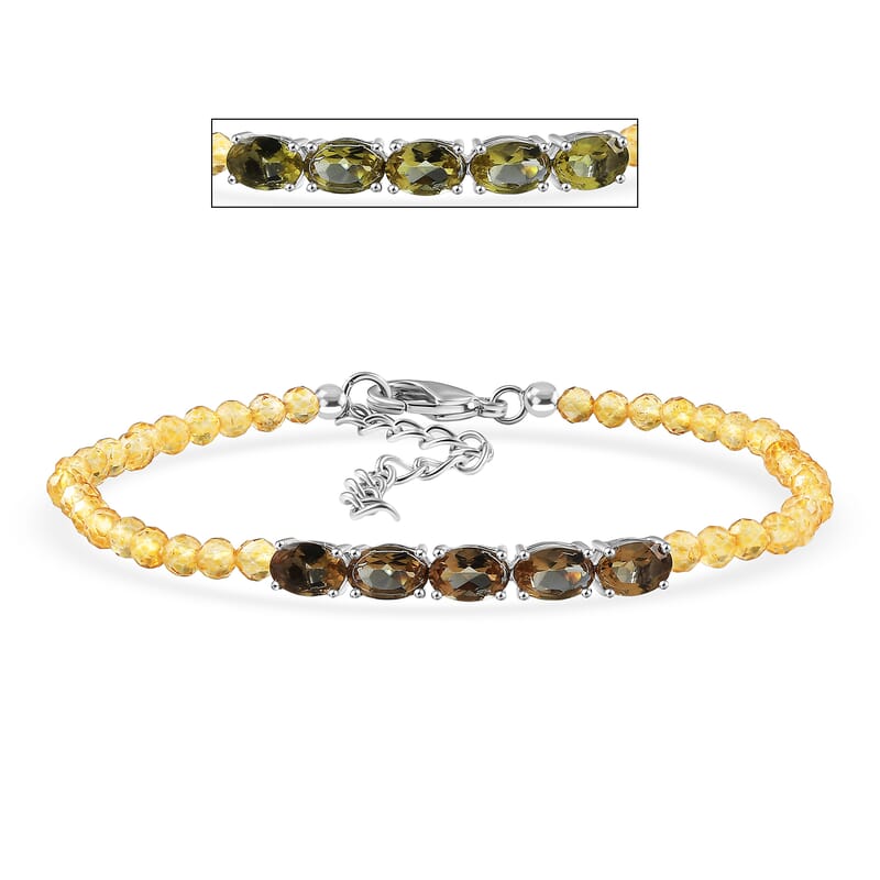 EverTrue Autumn Alexite and Brazilian Citrine 23.00 ctw Beaded Fire Line Bracelet in Platinum Bond (6.5-8.00In)