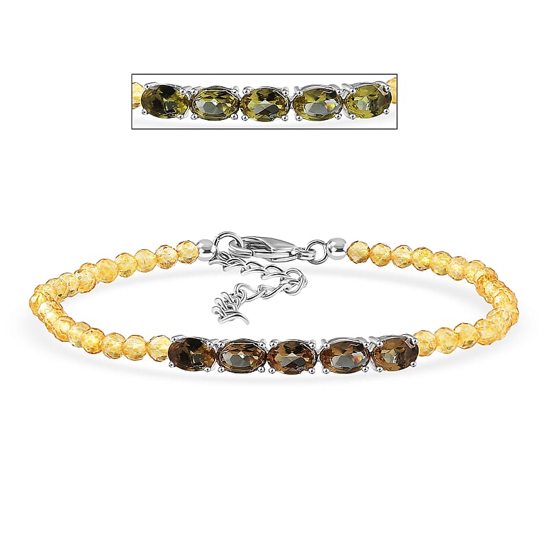 EverTrue Autumn Alexite and Brazilian Citrine 23.00 ctw Beaded Fire Line Bracelet in Platinum Bond (6.5-8.00In)