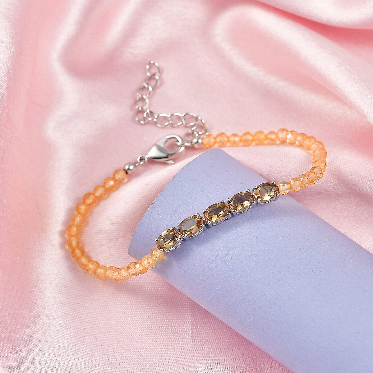 EverTrue Autumn Alexite and Brazilian Citrine 11.20 ctw Beaded Fire Line Bracelet in Platinum Bond (6.5-8.00In) image number 1