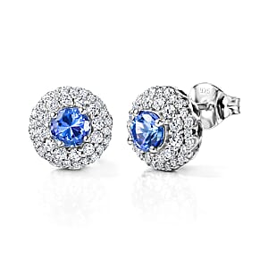 Certified & Appraised D'Joy Premium Tanzanite & Moissanite Earring in Rhodium Over rSterling Silver 2.06 ctw (Del. in 10 - 15 Days)