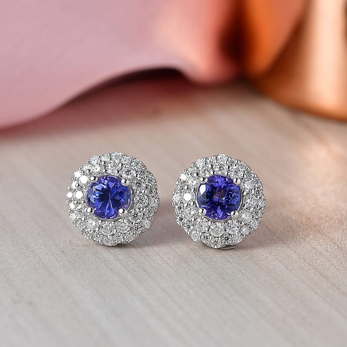 Certified & Appraised D'Joy Premium Tanzanite & Moissanite Earring in Rhodium Over rSterling Silver 2.06 ctw (Del. in 10 - 15 Days) image number 1