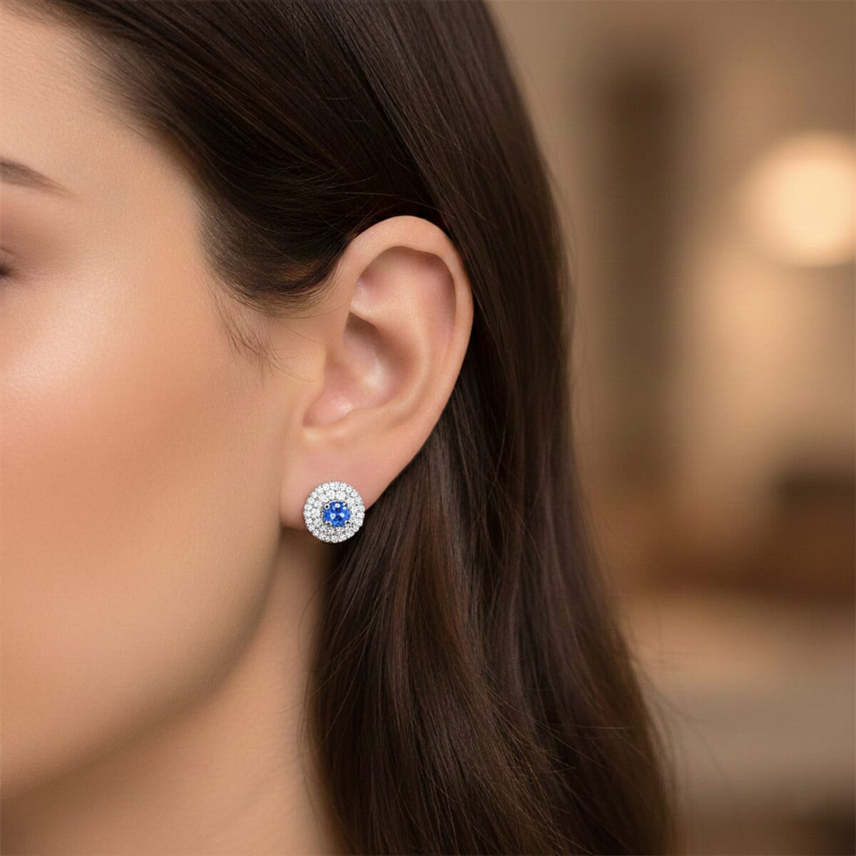 Certified & Appraised D'Joy Premium Tanzanite & Moissanite Earring in Rhodium Over rSterling Silver 2.06 ctw (Del. in 10 - 15 Days) image number 2