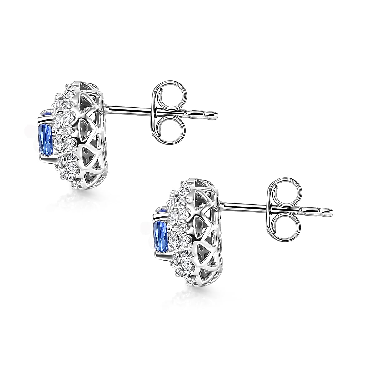 Certified & Appraised D'Joy Premium Tanzanite & Moissanite Earring in Rhodium Over rSterling Silver 2.06 ctw (Del. in 10 - 15 Days) image number 3