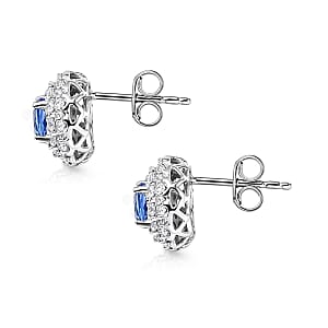 Certified & Appraised D'Joy Premium Tanzanite & Moissanite Earring in Rhodium Over rSterling Silver 2.06 ctw (Del. in 10 - 15 Days)