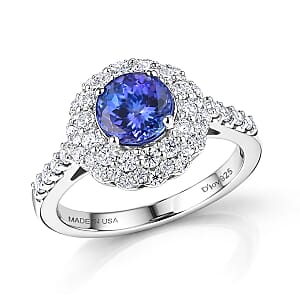 Certified & Appraised D'Joy Premium Tanzanite, Moissanite Ring in Rhodium Over Sterling Silver (Size 7.0) (Del. in 10 - 15 Days) 2.20 ctw (Del. in 10 - 15 Days)