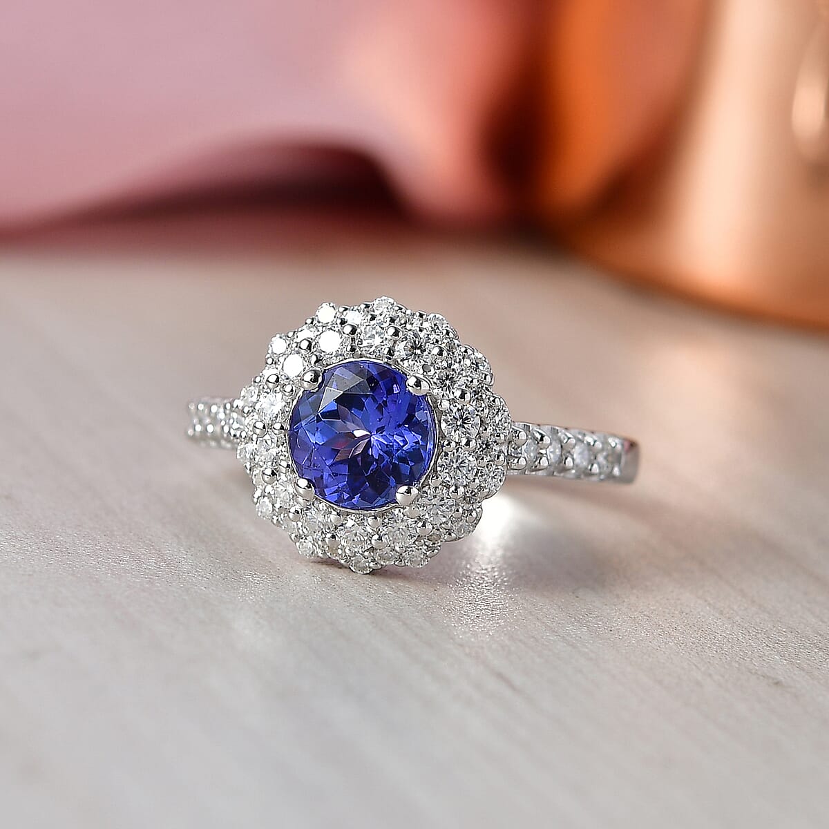 Certified & Appraised D'Joy Premium Tanzanite, Moissanite Ring in Rhodium Over Sterling Silver (Size 7.0) (Del. in 10 - 15 Days) 2.20 ctw (Del. in 10 - 15 Days) image number 1