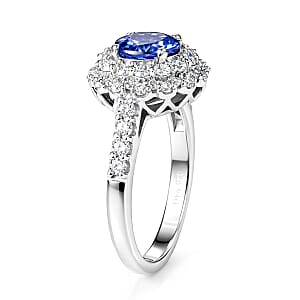 Certified & Appraised D'Joy Premium Tanzanite, Moissanite Ring in Rhodium Over Sterling Silver (Size 7.0) (Del. in 10 - 15 Days) 2.20 ctw (Del. in 10 - 15 Days)