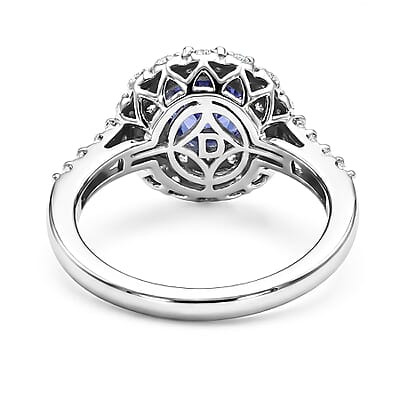 Certified & Appraised D'Joy Premium Tanzanite and Moissanite 2.20 ctw Ring in Rhodium Over Sterling Silver (Size 7.0)