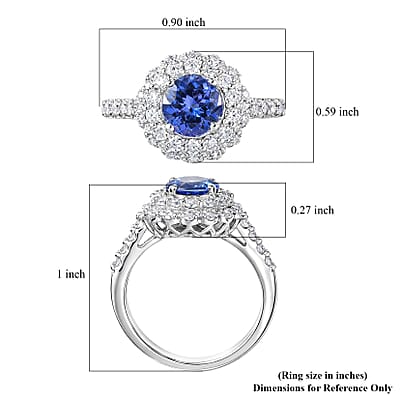 Certified & Appraised D'Joy Premium Tanzanite and Moissanite 2.20 ctw Ring in Rhodium Over Sterling Silver (Size 7.0)