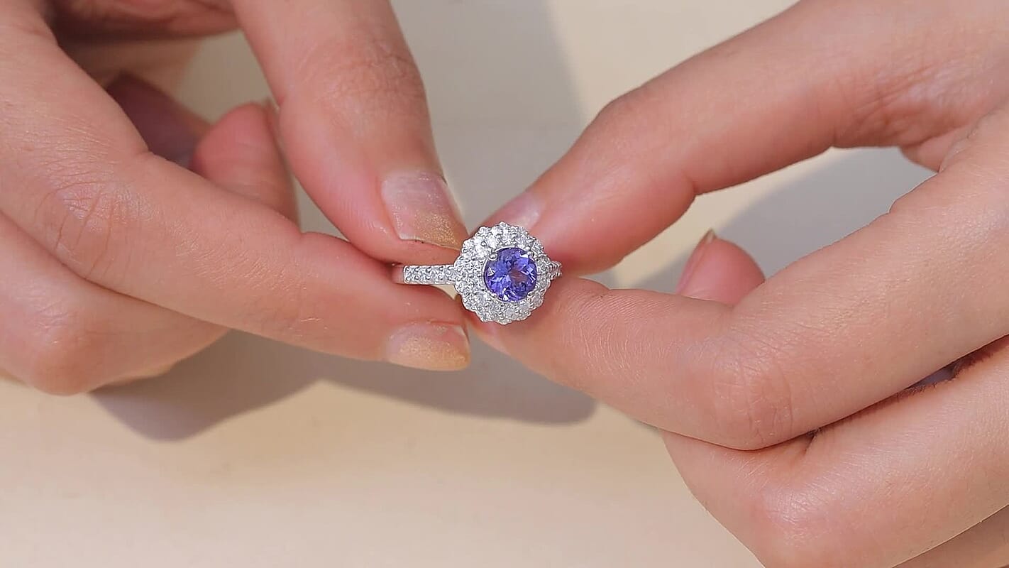 D'Joy Tanzanite, Moissanite Ring in Rhodium Over Sterling Silver (Size 6.0) 2.20 ctw