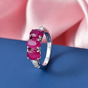 Certified & Appraised D'Joy Premium Montepuez Ruby and Moissanite 4.00 ctw Ring in Rhodium Over Sterling Silver (Size 10.0)