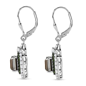 D'Joy Assher Cut AAA Canadian Ammolite and Multi Gemstone 5.80 ctw Prism Frame Earrings in Rhodium Over Sterling Silver