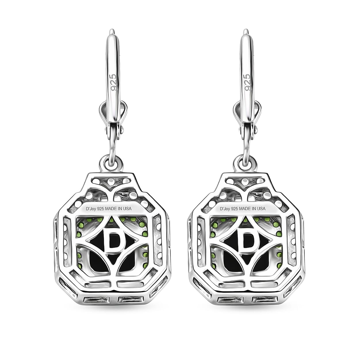 D'Joy Assher Cut AAA Canadian Ammolite and Multi Gemstone 5.80 ctw Prism Frame Earrings in Rhodium Over Sterling Silver