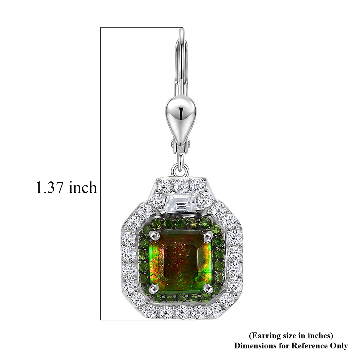 D'Joy Assher Cut AAA Canadian Ammolite and Multi Gemstone 5.80 ctw Prism Frame Earrings in Rhodium Over Sterling Silver