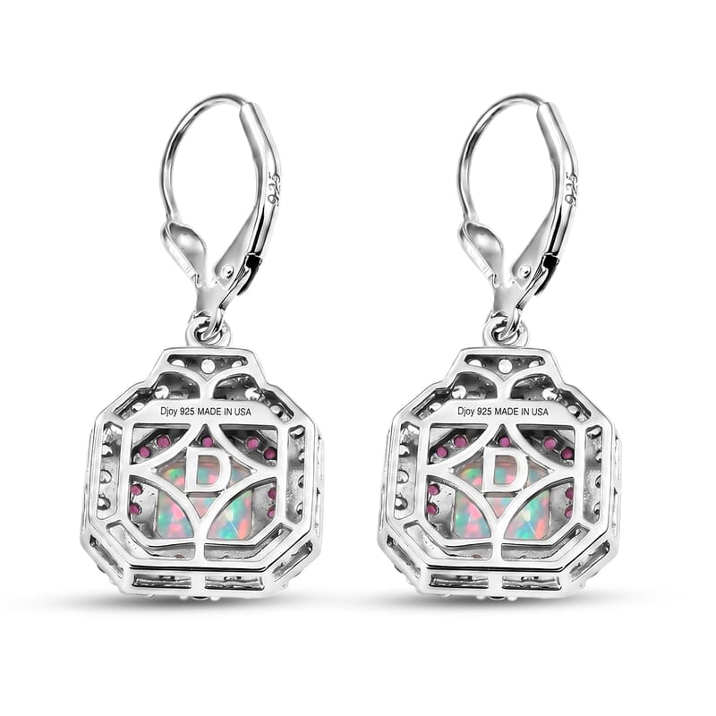 D'Joy Asscher Cut AAA Ethiopian Welo Opal and Multi Gemstone 4.30 ctw Prism Frame Earrings in Rhodium Over Sterling Silver