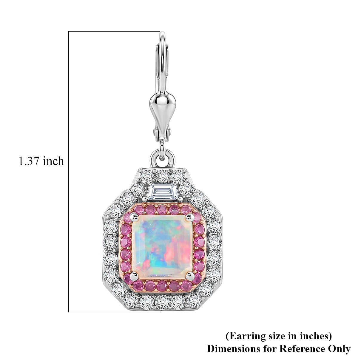 D'Joy Asscher Cut AAA Ethiopian Welo Opal and Multi Gemstone 4.30 ctw Prism Frame Earrings in Rhodium Over Sterling Silver