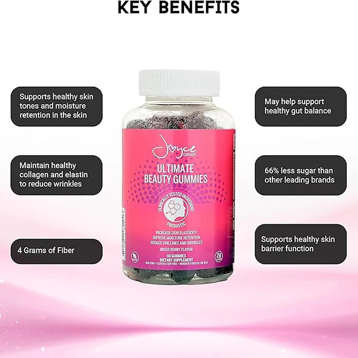 Joyce Giraud Ultimate Beauty Gummies Prebiotic Dietary Supplement-Mixed Berry (90 Gummies) Made in US (Ships in 5-7 Days)