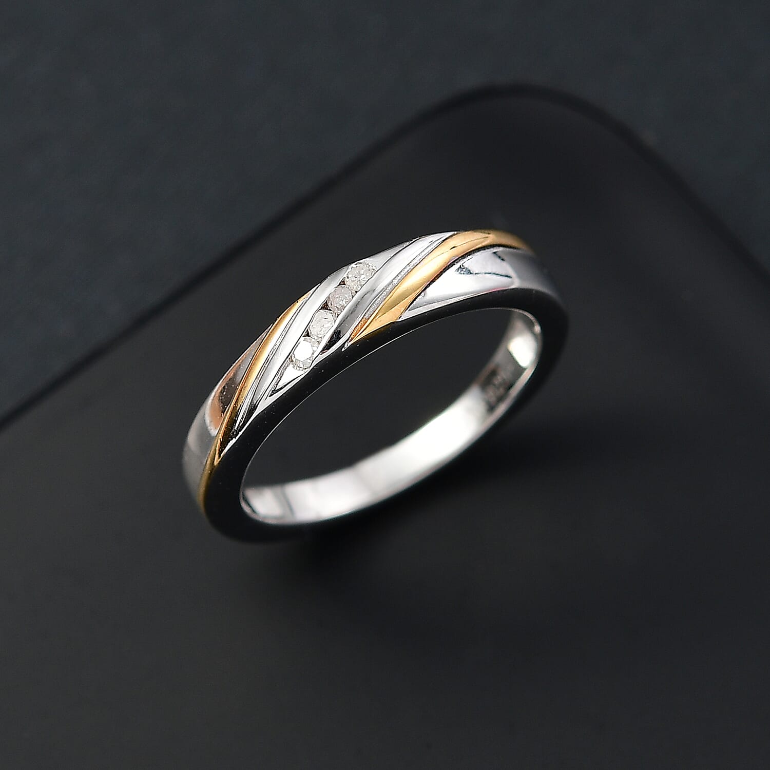 White Diamond Ring (Size 5.0) in Platinum Over Sterling Silver 0.05 ctw  (Size 5.0)