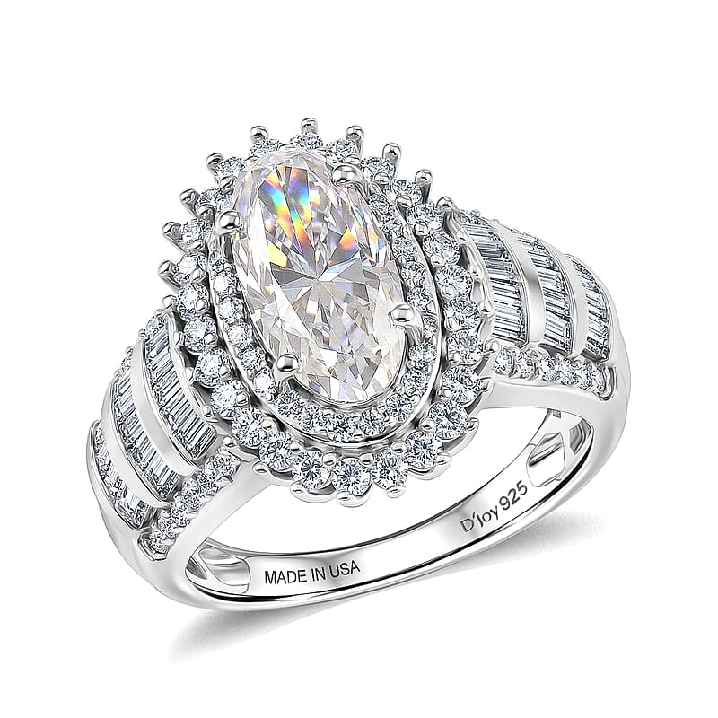 D'Joy Moissanite 3.60 ctw Royal Radiance Ring in Rhodium Over Sterling Silver (Size 6.0)