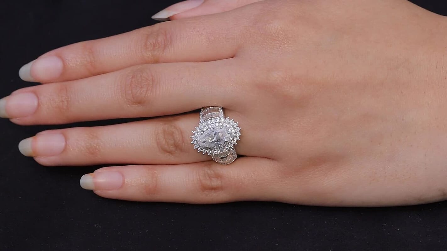 D'Joy Moissanite 3.60 ctw Ring in Rhodium Over Sterling Silver
