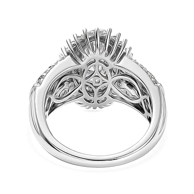 D'Joy Moissanite 3.60 ctw Royal Radiance Ring in Rhodium Over Sterling Silver (Size 6.0)