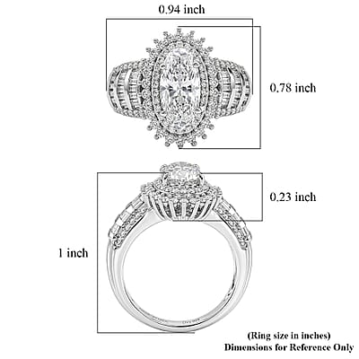 D'Joy Moissanite 3.60 ctw Royal Radiance Ring in Rhodium Over Sterling Silver (Size 6.0)