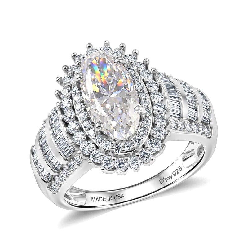 D'Joy Moissanite 3.60 ctw Royal Radiance Ring in Rhodium Over Sterling Silver (Size 7.0)