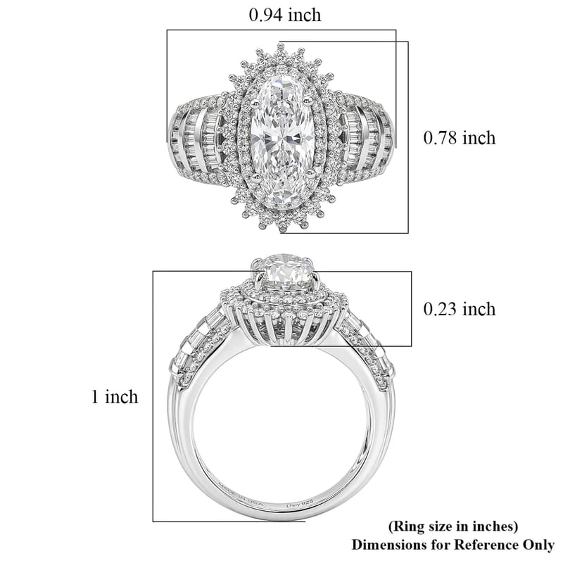 D'Joy Moissanite 3.60 ctw Royal Radiance Ring in Rhodium Over Sterling Silver (Size 7.0)