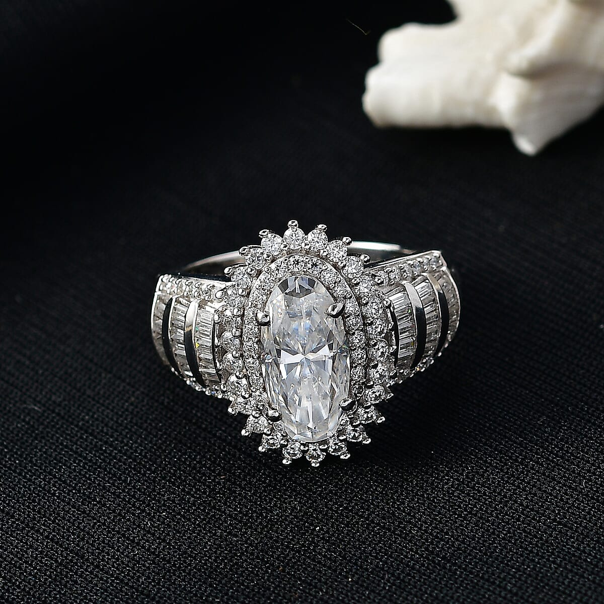 D'Joy Moissanite 3.60 ctw Ring in Rhodium Over Sterling Silver (Size 8.0) image number 1