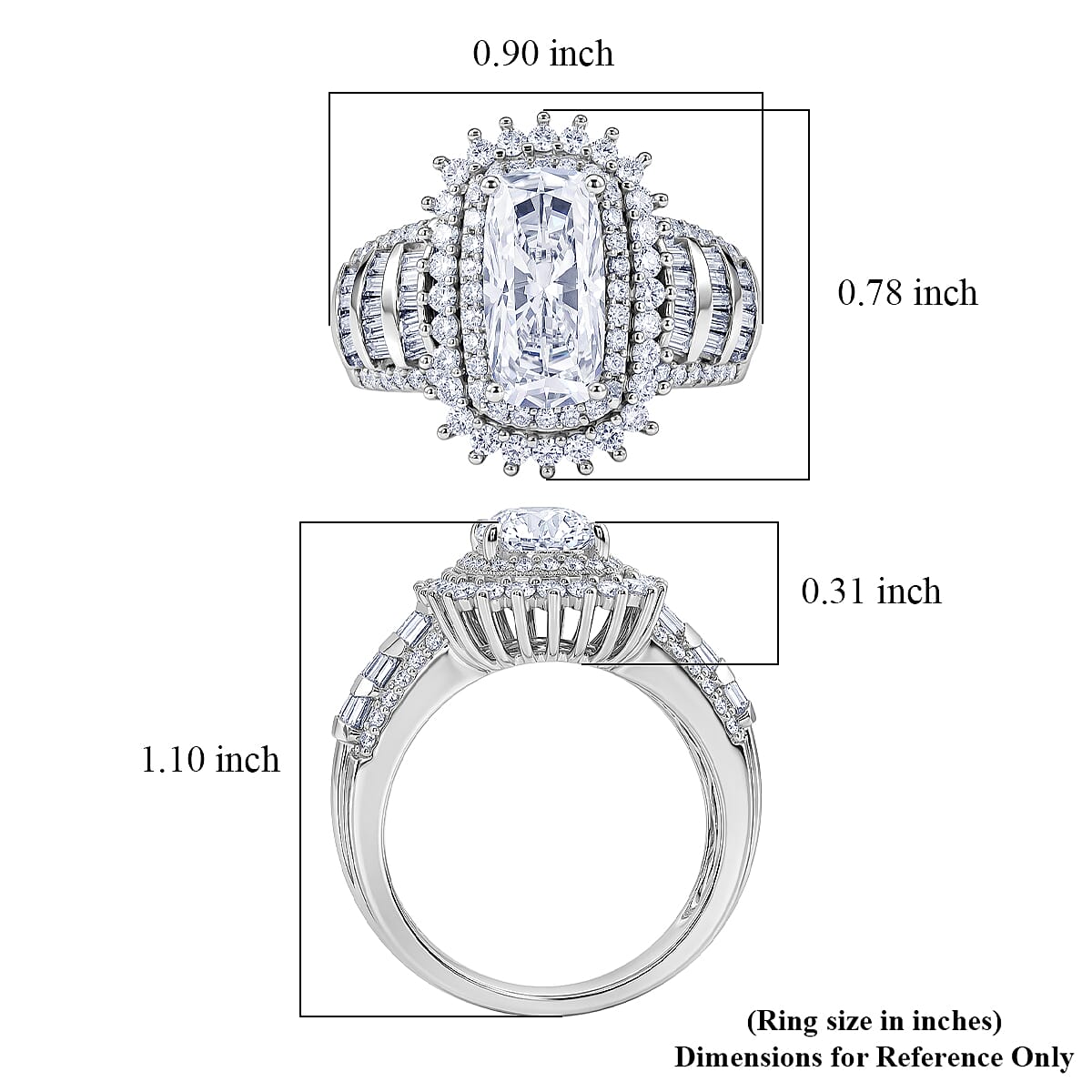 D'Joy Moissanite 3.90 ctw Royal Radiance Ring in Rhodium Over Sterling Silver (Size 6.0) image number 5