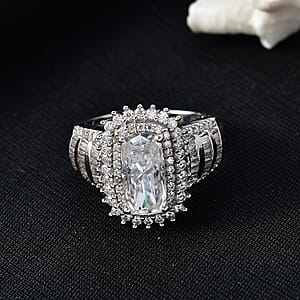 D'Joy Moissanite 3.90 ctw Ring in Rhodium Over Sterling Silver (Size 7.0)