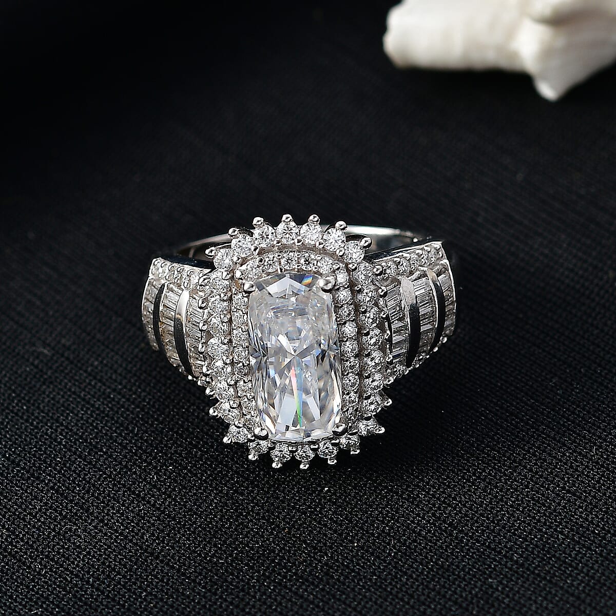 D'Joy Moissanite 3.90 ctw Ring in Rhodium Over Sterling Silver (Size 8.0) image number 1