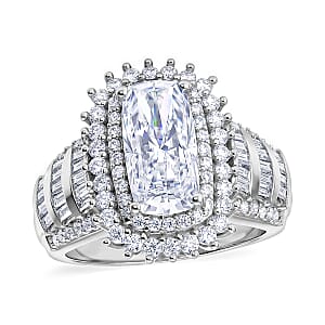 D'Joy Moissanite 3.90 ctw Ring in Rhodium Over Sterling Silver (Size 9.0)