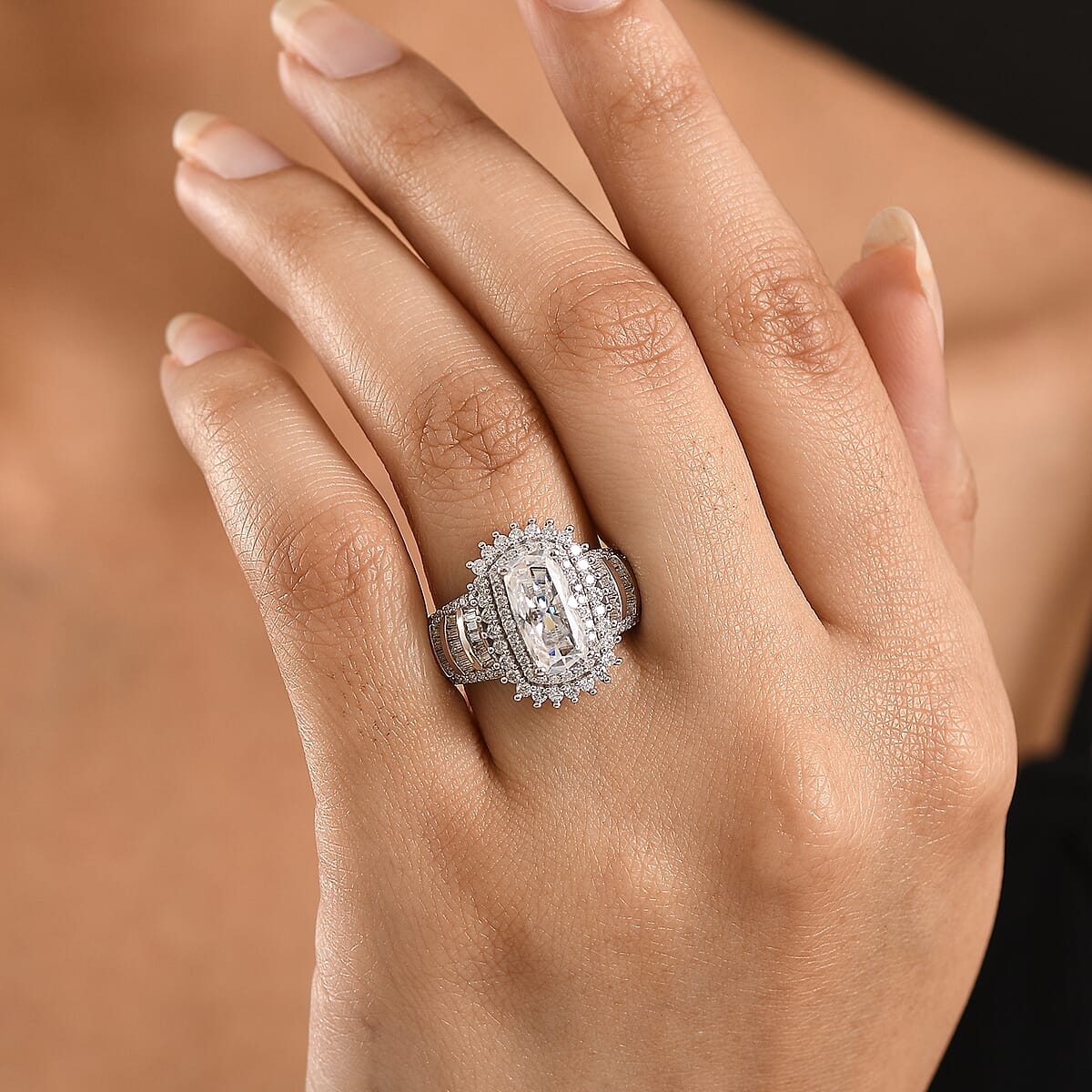 D'Joy Moissanite 3.90 ctw Ring in Rhodium Over Sterling Silver (Size 9.0) image number 2